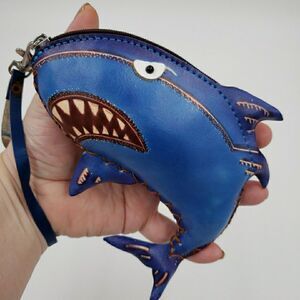 Shark Lover Gift Leather Zipper Pouch Handmade Wristlet Unique Ocean Coin Purse
